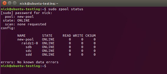 ZFS pool Status ZFS pool Status
