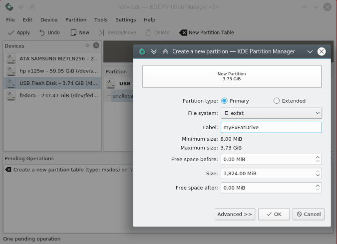 Create a new partition 创建一个新分区