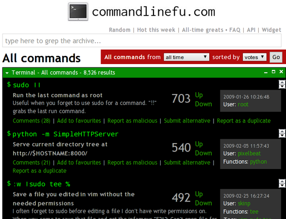 The best Unix / Linux Commands Commandlinefu 的最优 Unix / Linux 命令
