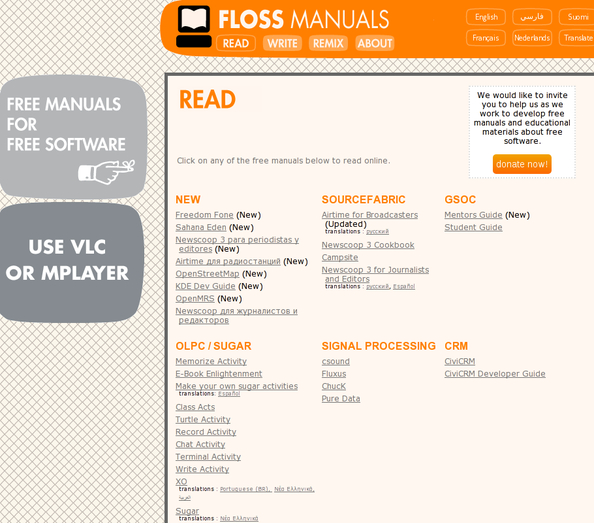 Download manuals about free and open source software FLOSS Manuals is a collection of manuals about free and open source software