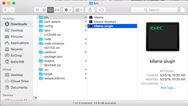 The Kibana bin folder. The Kibana bin folder.