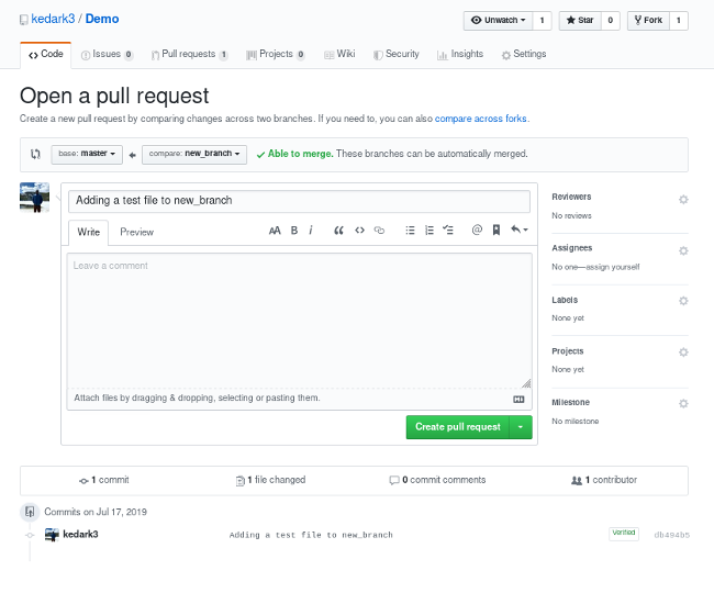 GitHub&rsquo;s Open pull request button