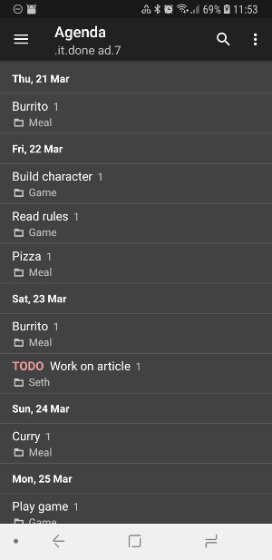 Orgzly&rsquo;s agenda view