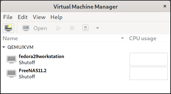 Virtual Machine Manager&rsquo;s main screen