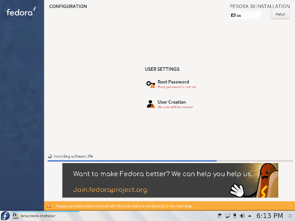 Fedora Anaconda Installer - Add a user Fedora Anaconda Installer - Add a user