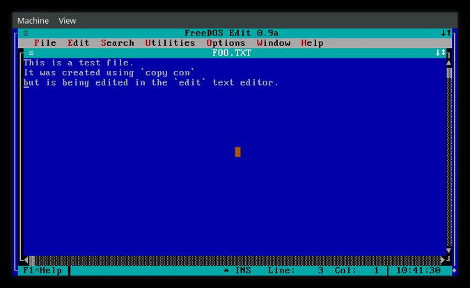 Editing in FreeDOS Editing in FreeDOS