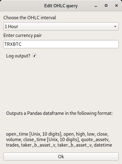Configuration of the OHLC query element Configuration of the OHLC query element
